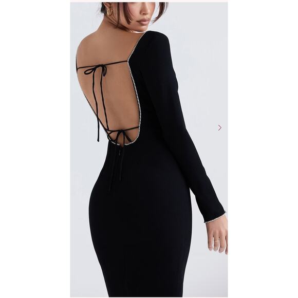 HOUSE OF CB Rosa Crystal Embellished Long Black Maxi Dress XS - Picture 3 of 14
